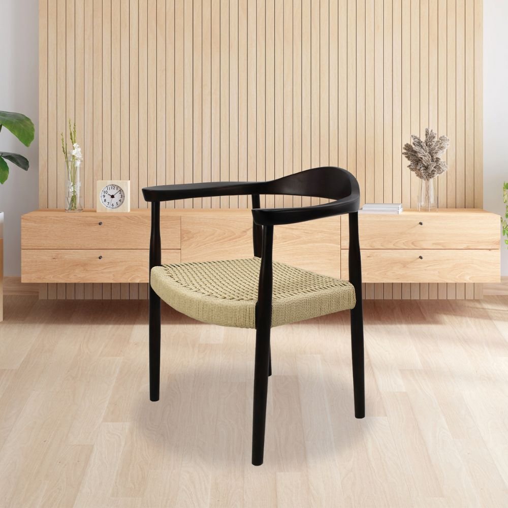 SILLA KINGSTRONG GUIZA MOB-313A SILL0903559 | Silla Ocasional Decorativa Descanso Modernidad | Base 4 Puntas Estilo Escandinavo | Asiento Trenzado | Madera | Interior