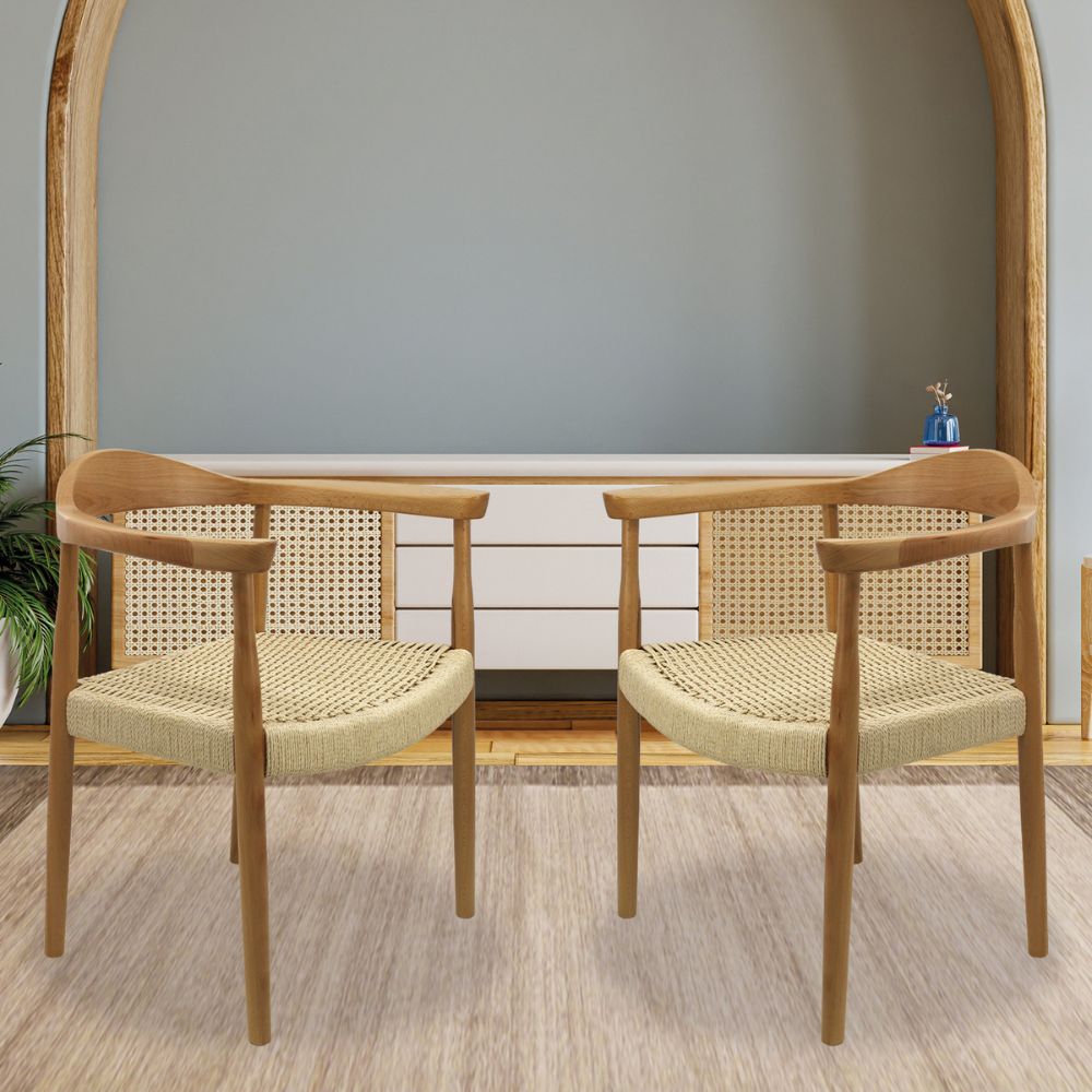 SILLA KINGSTRONG GUIZA MOB-313A SILL0903559 | Silla Ocasional Decorativa Descanso Modernidad | Base 4 Puntas Estilo Escandinavo | Asiento Trenzado | Madera | Interior