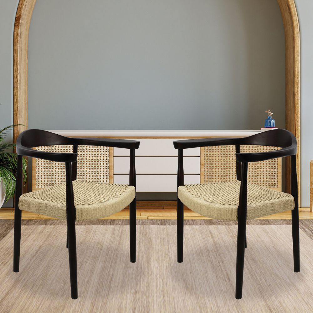 SILLA KINGSTRONG GUIZA MOB-313A SILL0903559 | Silla Ocasional Decorativa Descanso Modernidad | Base 4 Puntas Estilo Escandinavo | Asiento Trenzado | Madera | Interior