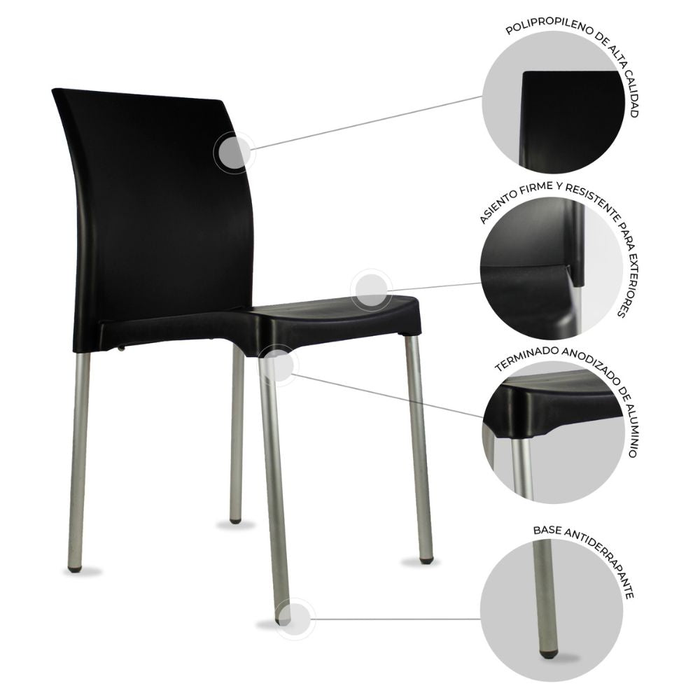SILLA KINGSTRONG VIVANTI PLASTICO SILL0020357 | Silla Estilizada Áreas de Espera Cafetería | Base 4 Puntas | Terminado Anodizado | Polipropileno | Interior + Exterior