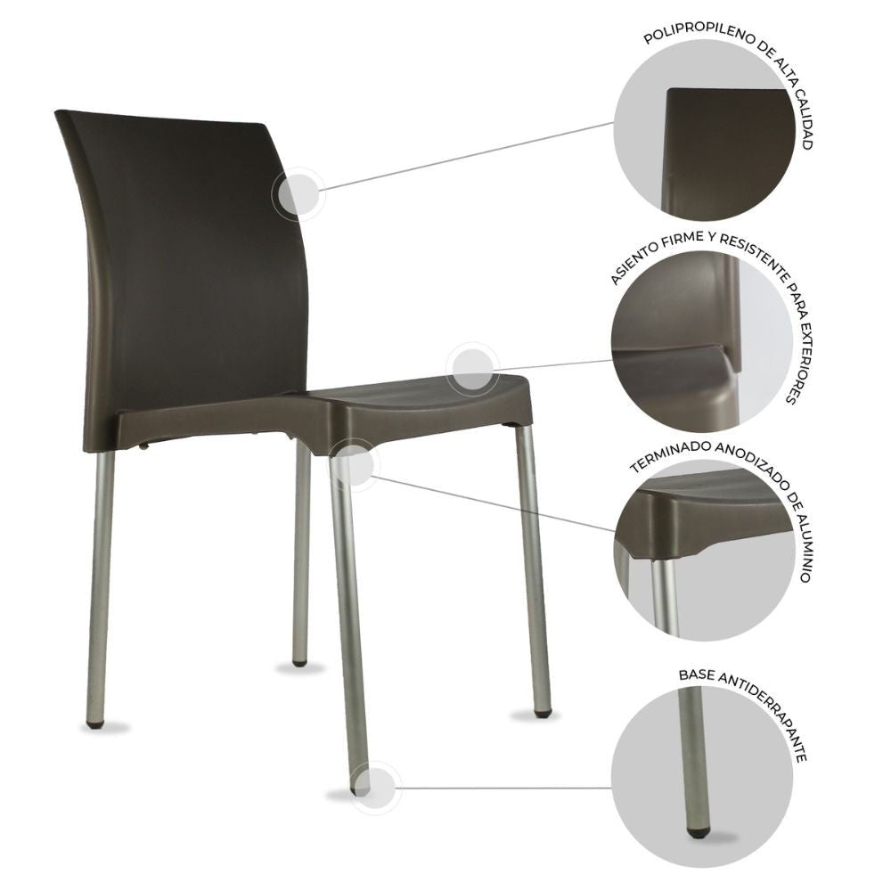 SILLA KINGSTRONG VIVANTI PLASTICO SILL0020357 | Silla Estilizada Áreas de Espera Cafetería | Base 4 Puntas | Terminado Anodizado | Polipropileno | Interior + Exterior