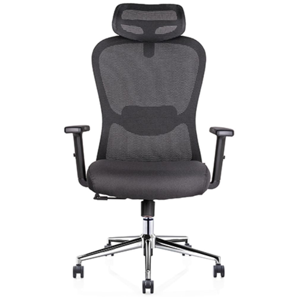 SILLA OFFIHO ATHERLIER OHE-905negro | Silla Ejecutiva de Oficina Ergonómico | Base Estrella 5 Puntas | Acero Cromado | Respaldo Alto | Cabecera | Brazos | Tapiza Malla | Asiento acojinado Espuma | Interior | Ejecutivo Ejecutiva Sala Juntas Conferencias Despachos Trabajo Coworking Oficina.