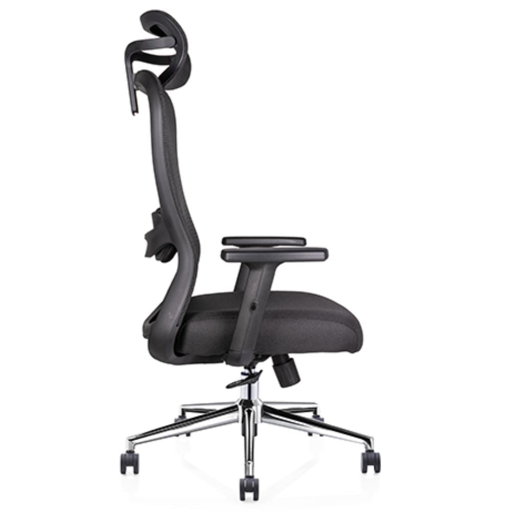 SILLA OFFIHO ATHERLIER OHE-905negro | Silla Ejecutiva de Oficina Ergonómico | Base Estrella 5 Puntas | Acero Cromado | Respaldo Alto | Cabecera | Brazos | Tapiza Malla | Asiento acojinado Espuma | Interior | Ejecutivo Ejecutiva Sala Juntas Conferencias Despachos Trabajo Coworking Oficina.