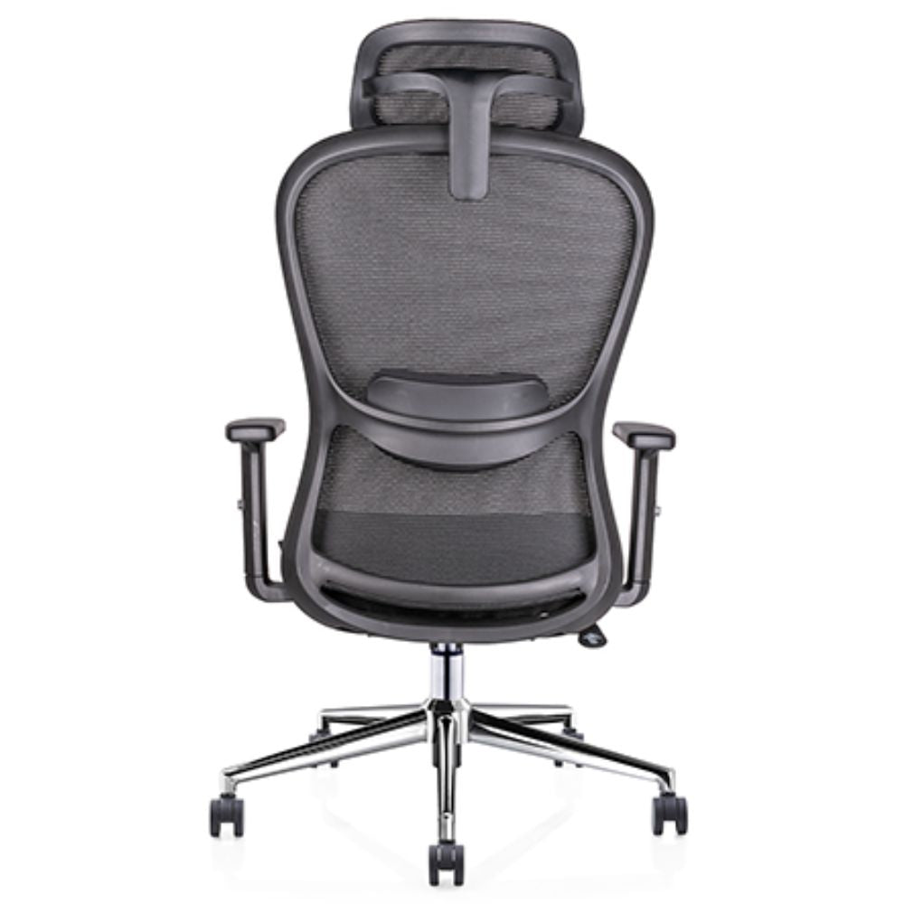 SILLA OFFIHO ATHERLIER OHE-905negro | Silla Ejecutiva de Oficina Ergonómico | Base Estrella 5 Puntas | Acero Cromado | Respaldo Alto | Cabecera | Brazos | Tapiza Malla | Asiento acojinado Espuma | Interior | Ejecutivo Ejecutiva Sala Juntas Conferencias Despachos Trabajo Coworking Oficina. 