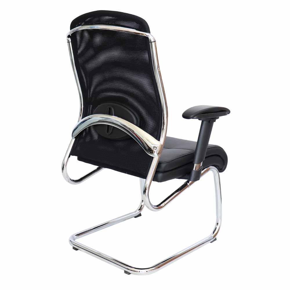 SILLA OFFIHO CROMA OHV-198negro | Silla Visita Diseño Ergonómico | Visitante Sala Espera | Base Trineo Negra | Asiento Soft Revolving Leather | Interior