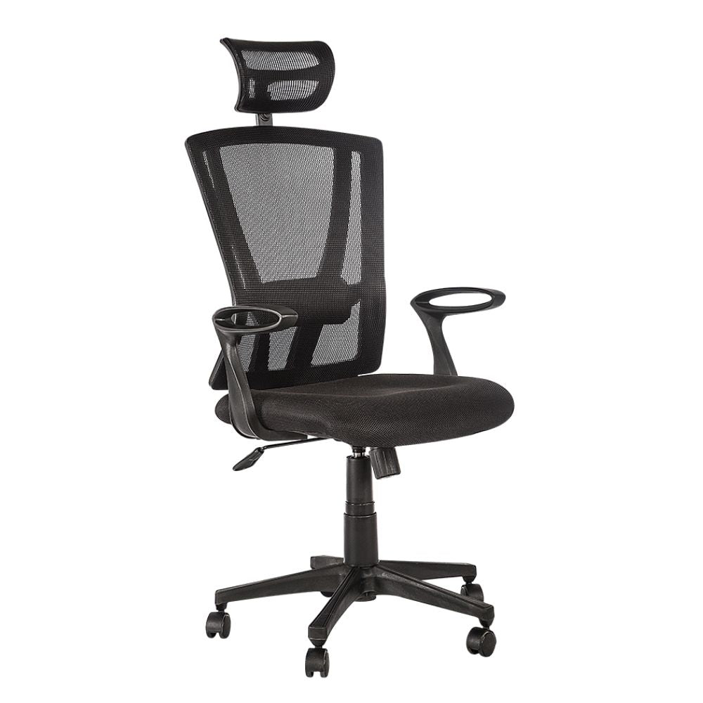 Silla De Oficina Ejecutiva Soporte Lumbar - ALBAR BREAK-E - Negro - Asiento Tapizado y Respaldo En Malla