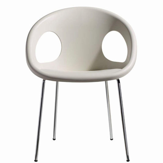 Silla comercial reciclable Labenze Drop con cuerpo de tecnopolímero y patas tubulares de acero cromado