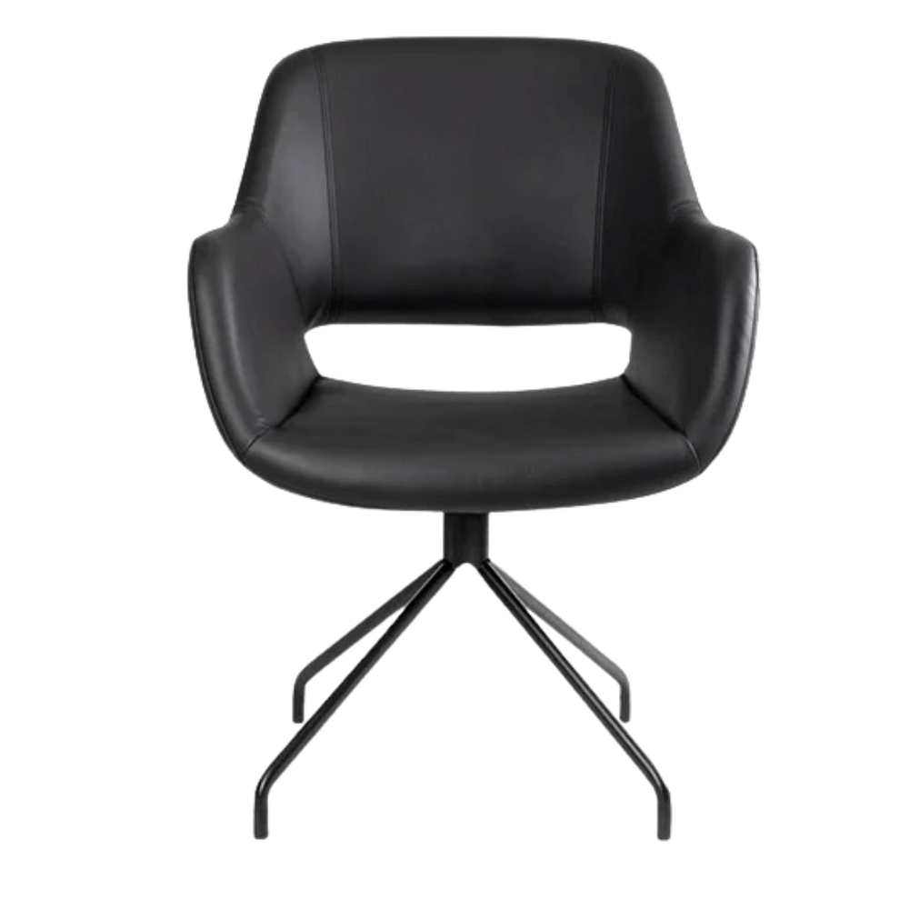 Silla de oficina Nogal Beat Moscú en vinil negro con asiento y respaldo ergonómicos, base de aluminio y rodajas