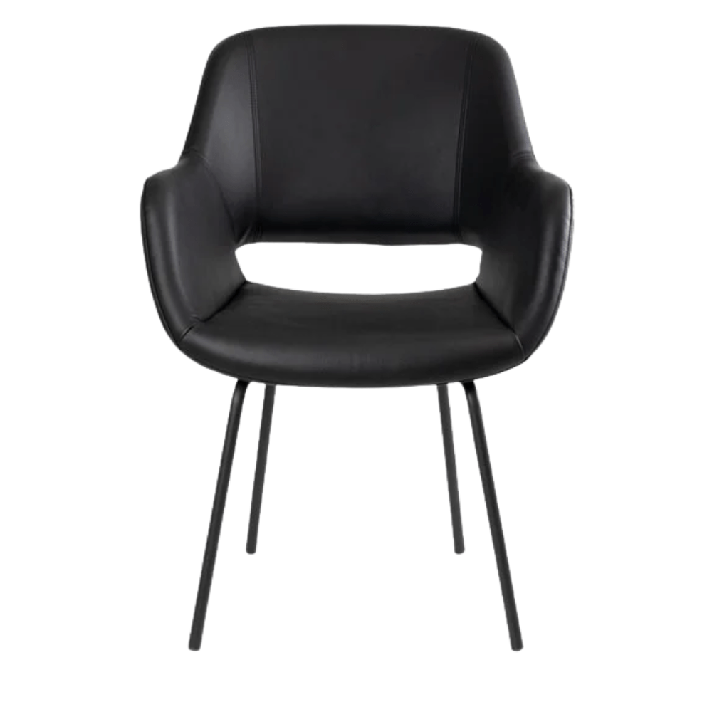 Silla de oficina Nogal Beat Moscú en vinil negro con asiento y respaldo ergonómicos, base de aluminio y rodajas