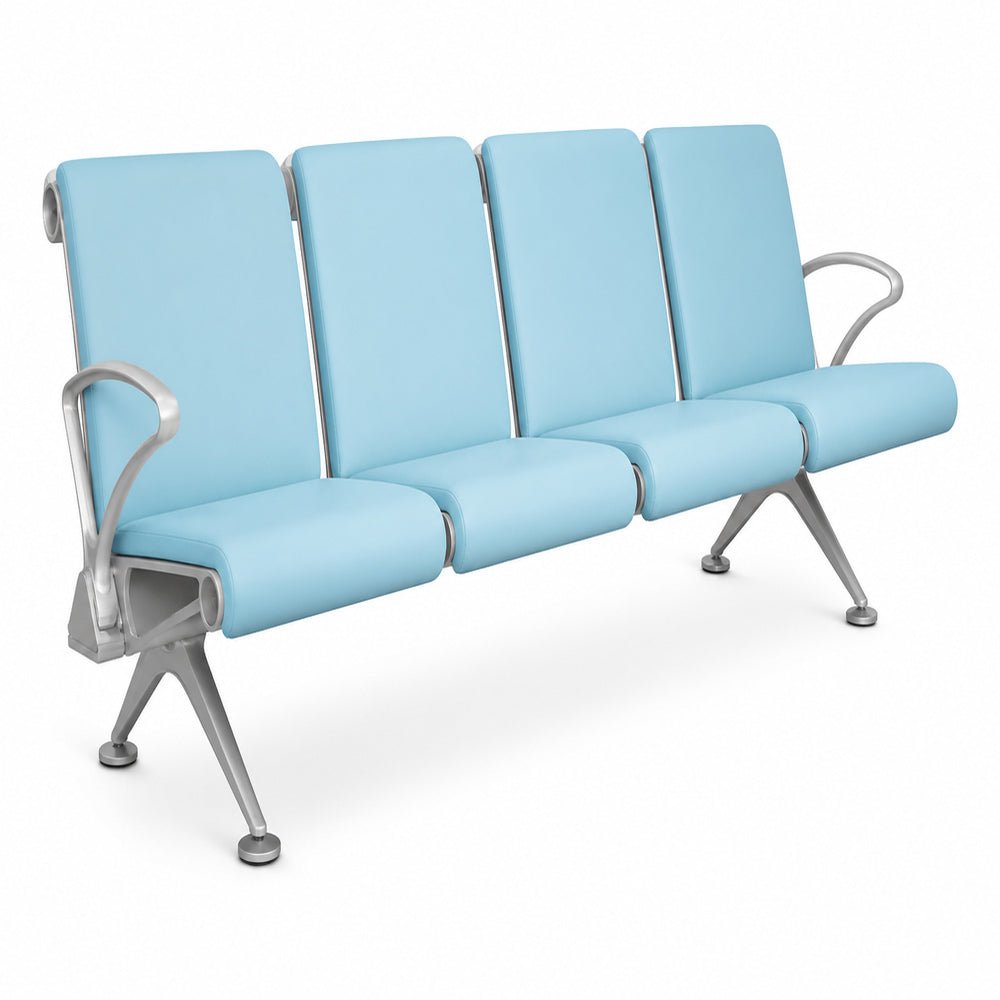 Banca de Visita para Oficina Sky Cuatro Plazas Pintura Horneada Color Gris - VERSA ALTUS SKY TAPIZADA - Estructura Aluminio - Asiento y Respaldo en Dos Piezas de Lamina - BT-ST0904 - VERSA - NOGAL BEAT - Banca de Visita