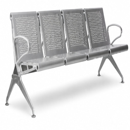 Banca de Visita para Oficina Triton Cuatro Plazas Pintura Horneada Color Gris - VERSA ALTUS TRITON - Estructura Aluminio - Asiento y Respaldo en una Pieza de Lamina - BT-TN1104 - VERSA - NOGAL BEAT - Banca de Visita
