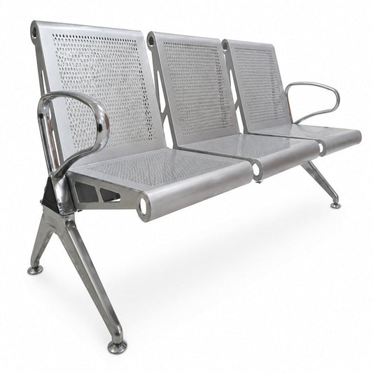 Banca de Visita para Oficina Triton Tres Plazas Pintura Horneada Color Gris - VERSA ALTUS TRITON - Estructura Aluminio - Asiento y Respaldo en una Pieza de Lamina - BT-TN1103 - VERSA - NOGAL BEAT - Banca de Visita