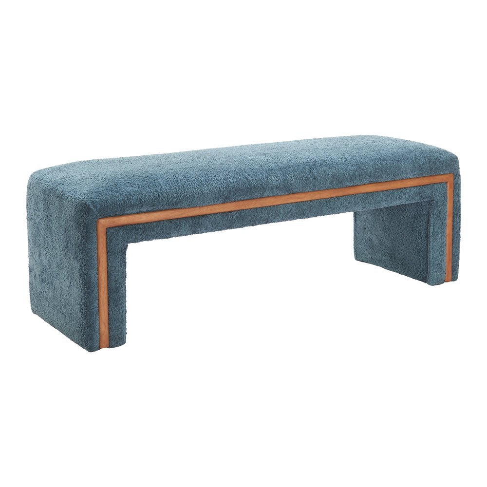 Banca para Andén de Espera 2 Plazas - ZUO SCATOLA - Azul - Asiento y Respaldo Tapizados en Tela Tipo Borrego - 110471 - Zuo - NOGAL BEAT - Banca