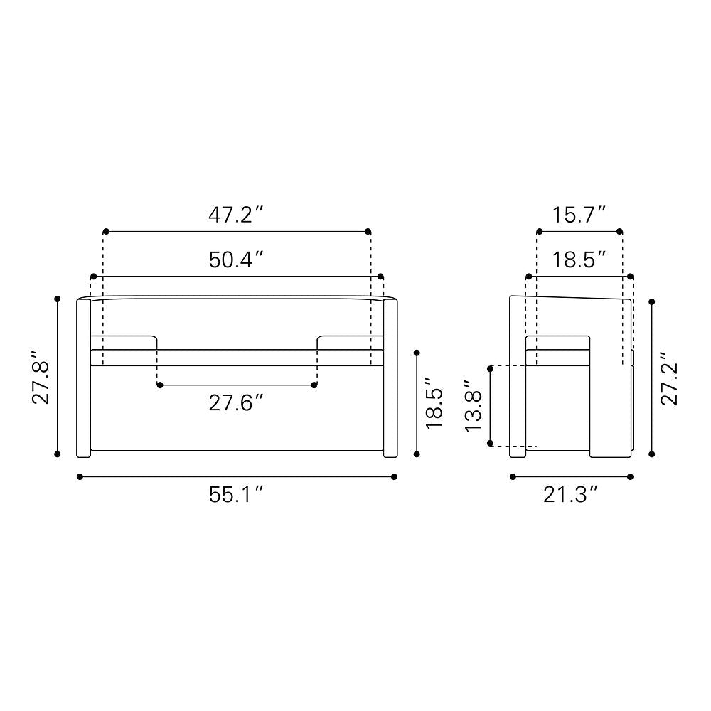 Banca para Sala de Espera 2 Plazas - ZUO PAPUA - Gris - Asiento y Estructura en Tela de Alto Desempeño 100% Poliéster - 109994 - Zuo - NOGAL BEAT - Banca