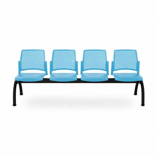 Banca Labenze Replay 108-06004 de 4 plazas con respaldo multiperforado y base de acero negro
