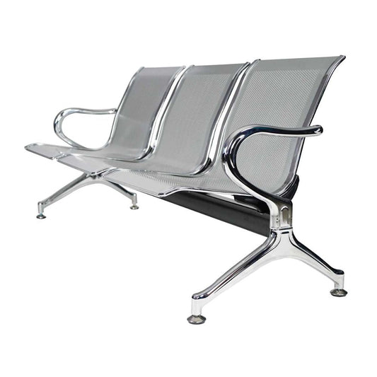 BANCA TECHNO BANCA AIRPORT | Banca Sala de Espera | Base Lamina Acero Cromado | Pintura Epóxica Color Plata. | Lamina Acero Troquelada Perforada | Interior - BANCA AIRPORT 3 plazas silver - Techno - NOGAL BEAT - 