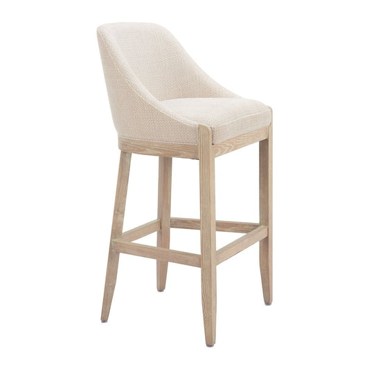 Banco Alto para Bar y Barra - ZUO CALMO - Beige - Asiento y Respaldo Tapizados en Tejido Texturizado - 110647 - Zuo - NOGAL BEAT - Banco Comercial
