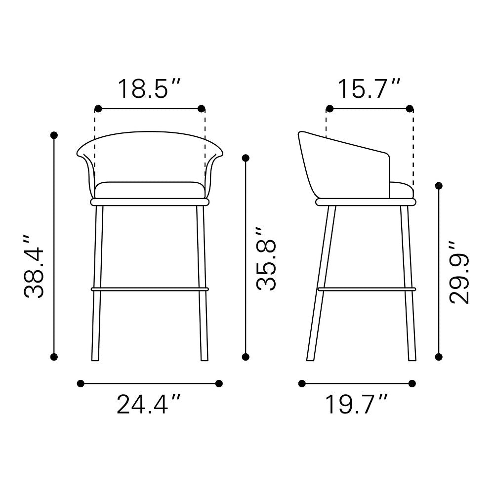 Banco Alto para Bar y Barra - ZUO GARSTON - Varios Colores - Asiento y Respaldo Tapizados en Piel Sintética - 110177 - Zuo - NOGAL BEAT - Banco Comercial