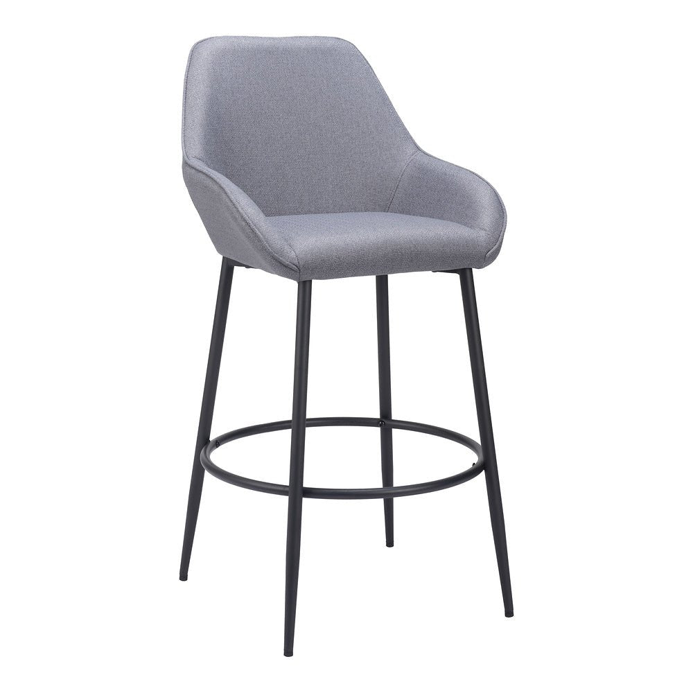 Banco Alto para Bar y Barra - ZUO VILA - Gris - Asiento y Respaldo Tapizados - 110078 - Zuo - NOGAL BEAT - Banco Comercial