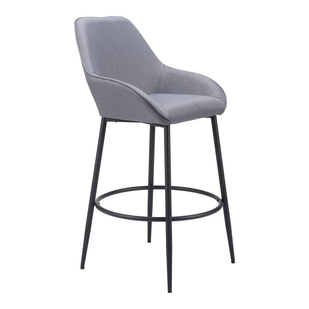 Banco Alto para Bar y Barra - ZUO VILA - Gris - Asiento y Respaldo Tapizados - 110078 - Zuo - NOGAL BEAT - Banco Comercial
