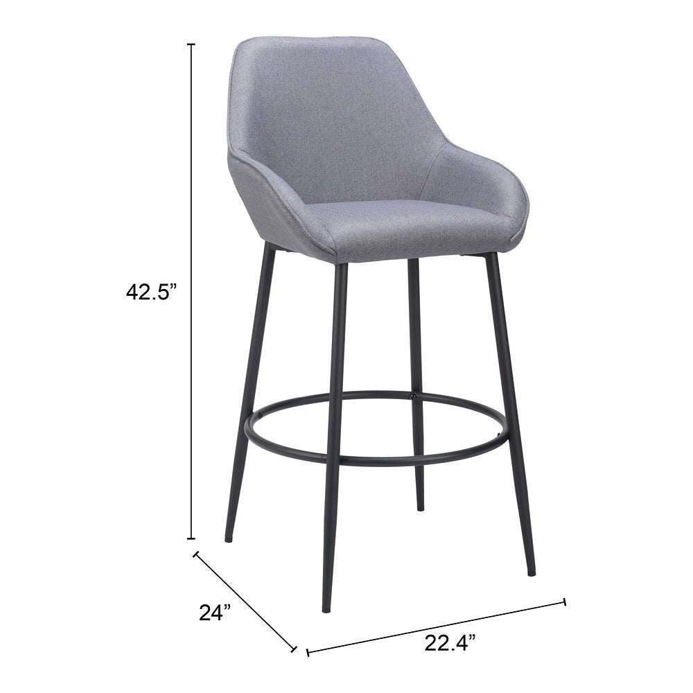 Banco Alto para Bar y Barra - ZUO VILA - Gris - Asiento y Respaldo Tapizados - 110078 - Zuo - NOGAL BEAT - Banco Comercial
