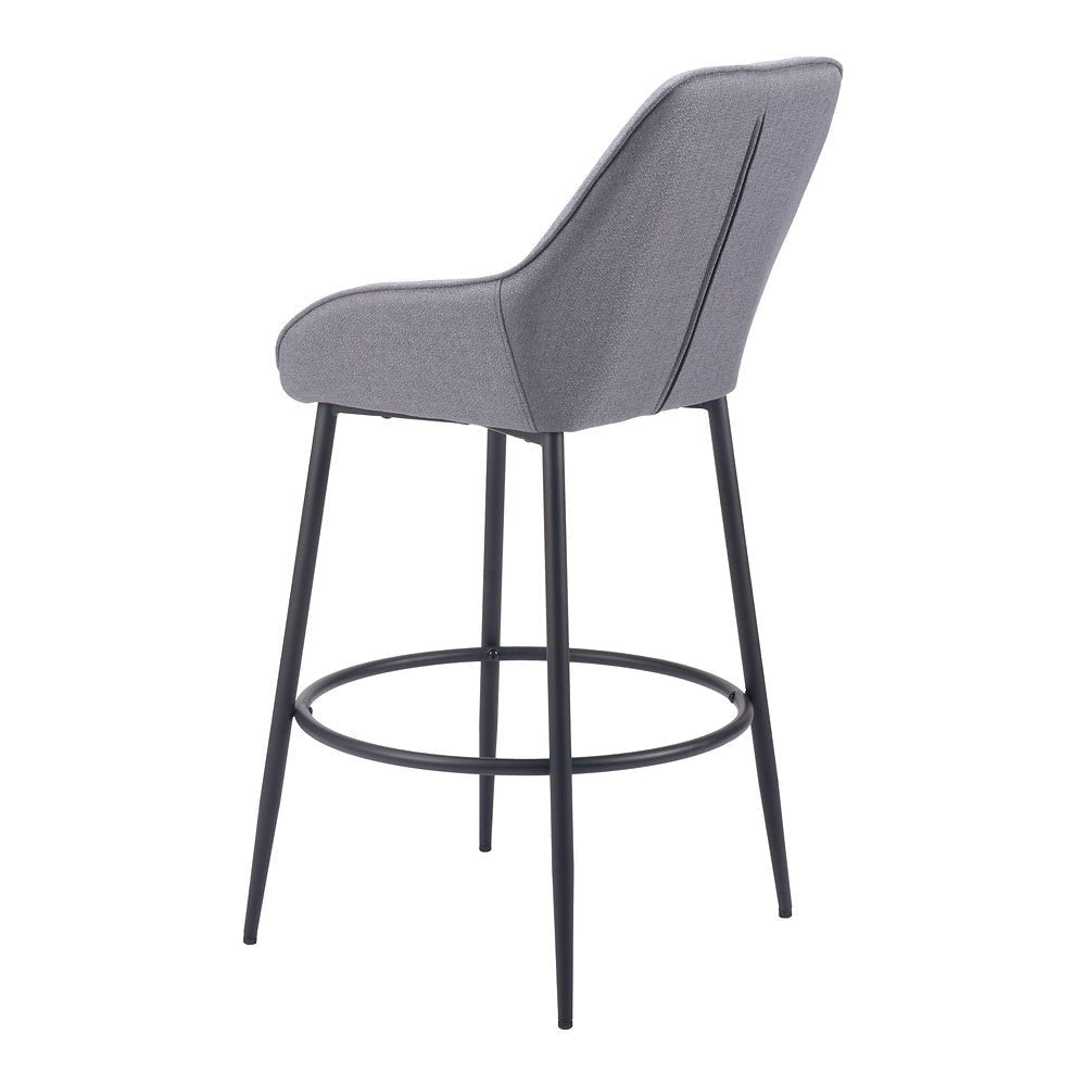 Banco Alto para Bar y Barra - ZUO VILA - Gris - Asiento y Respaldo Tapizados - 110078 - Zuo - NOGAL BEAT - Banco Comercial