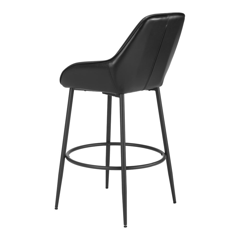 Banco Alto para Bar y Barra - ZUO VILA - Negro - Asiento y Respaldo Tapizados en Piel Sintética - 110075 - Zuo - NOGAL BEAT - Banco Comercial