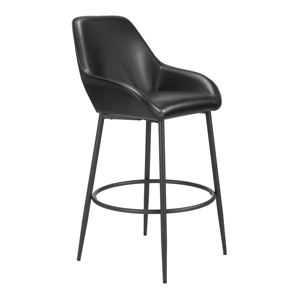 Banco Alto para Bar y Barra - ZUO VILA - Negro - Asiento y Respaldo Tapizados en Piel Sintética - 110075 - Zuo - NOGAL BEAT - Banco Comercial