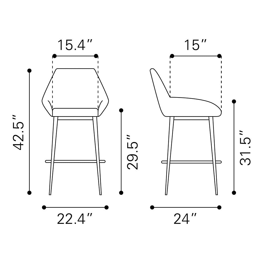 Banco Alto para Bar y Barra - ZUO VILA - Negro - Asiento y Respaldo Tapizados en Piel Sintética - 110075 - Zuo - NOGAL BEAT - Banco Comercial