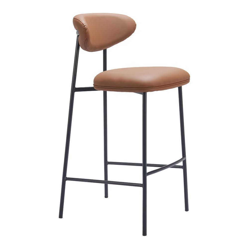 Banco Alto para Barra de Hotel - ZUO RORUN - Café - Asiento y Respaldo Tapizados en Piel Sintética - 110338 - Zuo - NOGAL BEAT - Banco Comercial