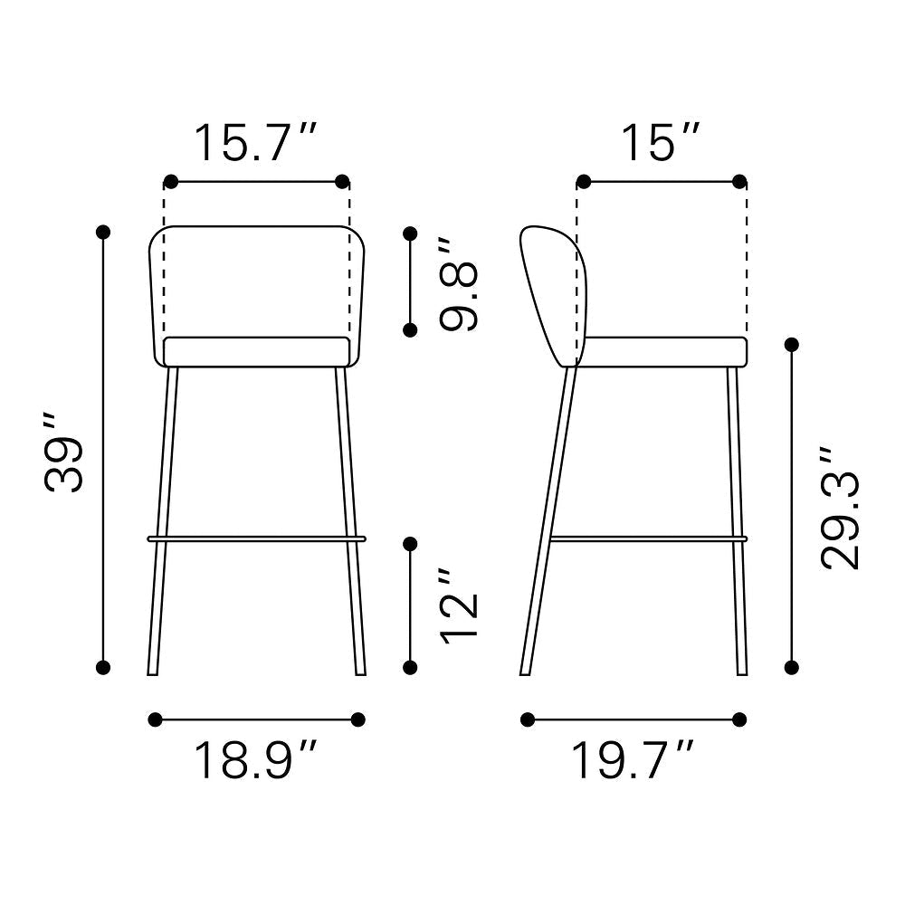 Banco Alto para Bistró - ZUO LINZ - Varios Colores - Asiento y Respaldo Tapizados en Piel Sintética - 109783 - Zuo - NOGAL BEAT - Banco Comercial