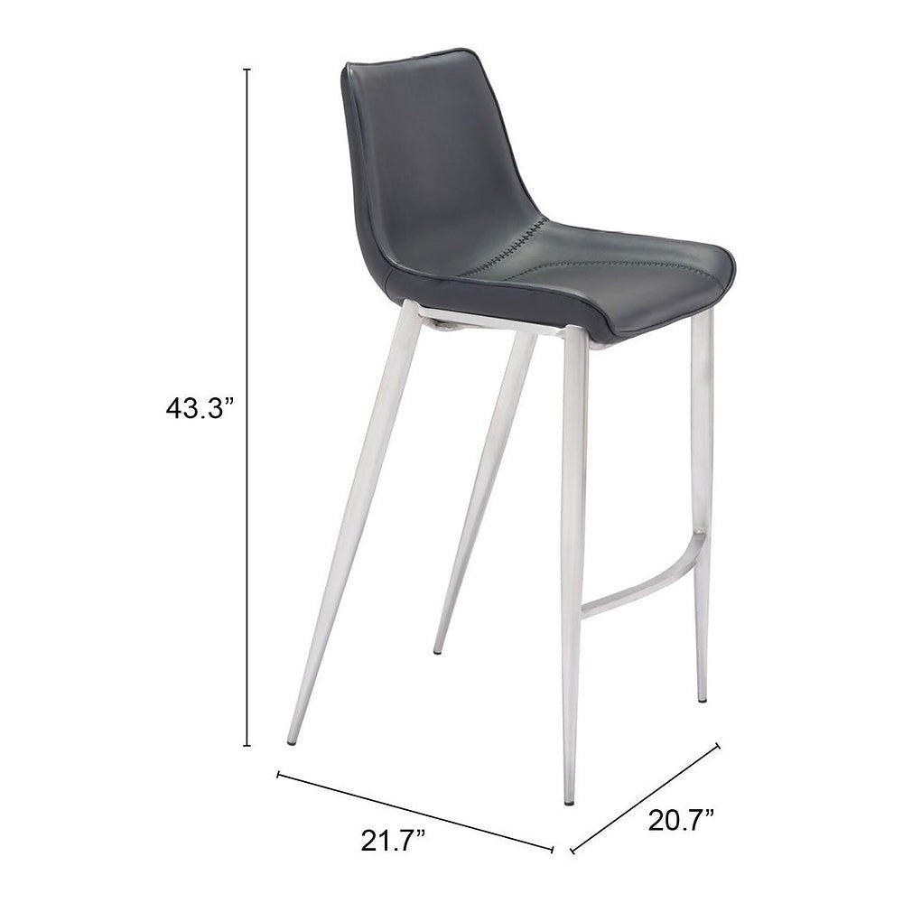 Banco Alto para Bistró - ZUO MAGNUS 53x55 101276 - Varios Colores - Asiento y Respaldo Tapizados en Piel Sintética - 101276 - Zuo - NOGAL BEAT - Banco Comercial