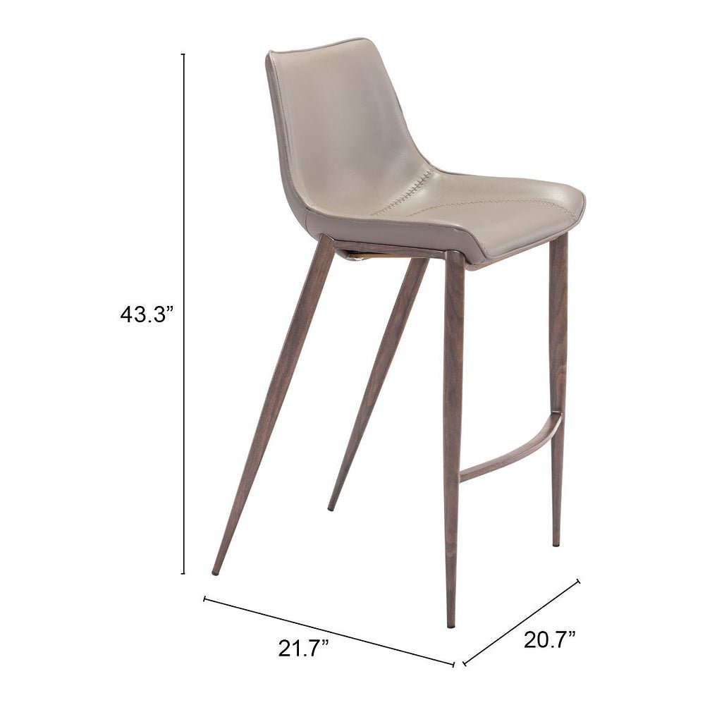 Banco Alto para Bistró - ZUO MAGNUS 53x55 101277 - Varios Colores - Asiento y Respaldo Tapizados en Piel Sintética - 101277 - Zuo - NOGAL BEAT - Banco Comercial