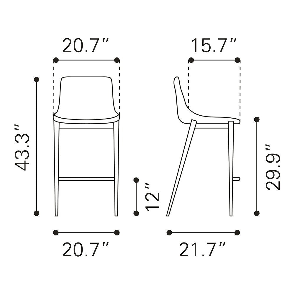 Banco Alto para Bistró - ZUO MAGNUS 53x55 101277 - Varios Colores - Asiento y Respaldo Tapizados en Piel Sintética - 101277 - Zuo - NOGAL BEAT - Banco Comercial