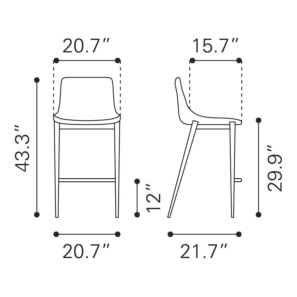 Banco Alto para Bistró - ZUO MAGNUS 53x55 109391 - Varios Colores - Asiento y Respaldo Tapizados en Piel Sintética - 109391 - Zuo - NOGAL BEAT - Banco Comercial