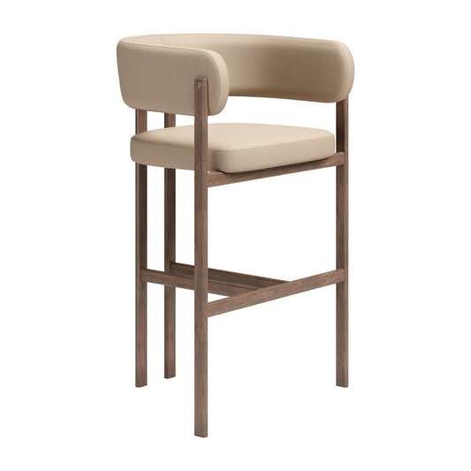 Banco Alto para Bistró - ZUO RUGE - Beige - Asiento y Respaldo Tapizados en Piel Sintética - 111240 - Zuo - NOGAL BEAT - Banco Comercial