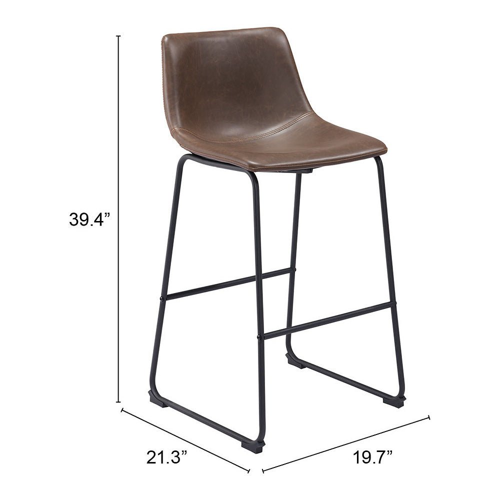 Banco Alto para Bistró - ZUO SMART - Varios Colores - Asiento y Respaldo Tapizados en Piel Sintética - 109326 - Zuo - NOGAL BEAT - Banco Comercial