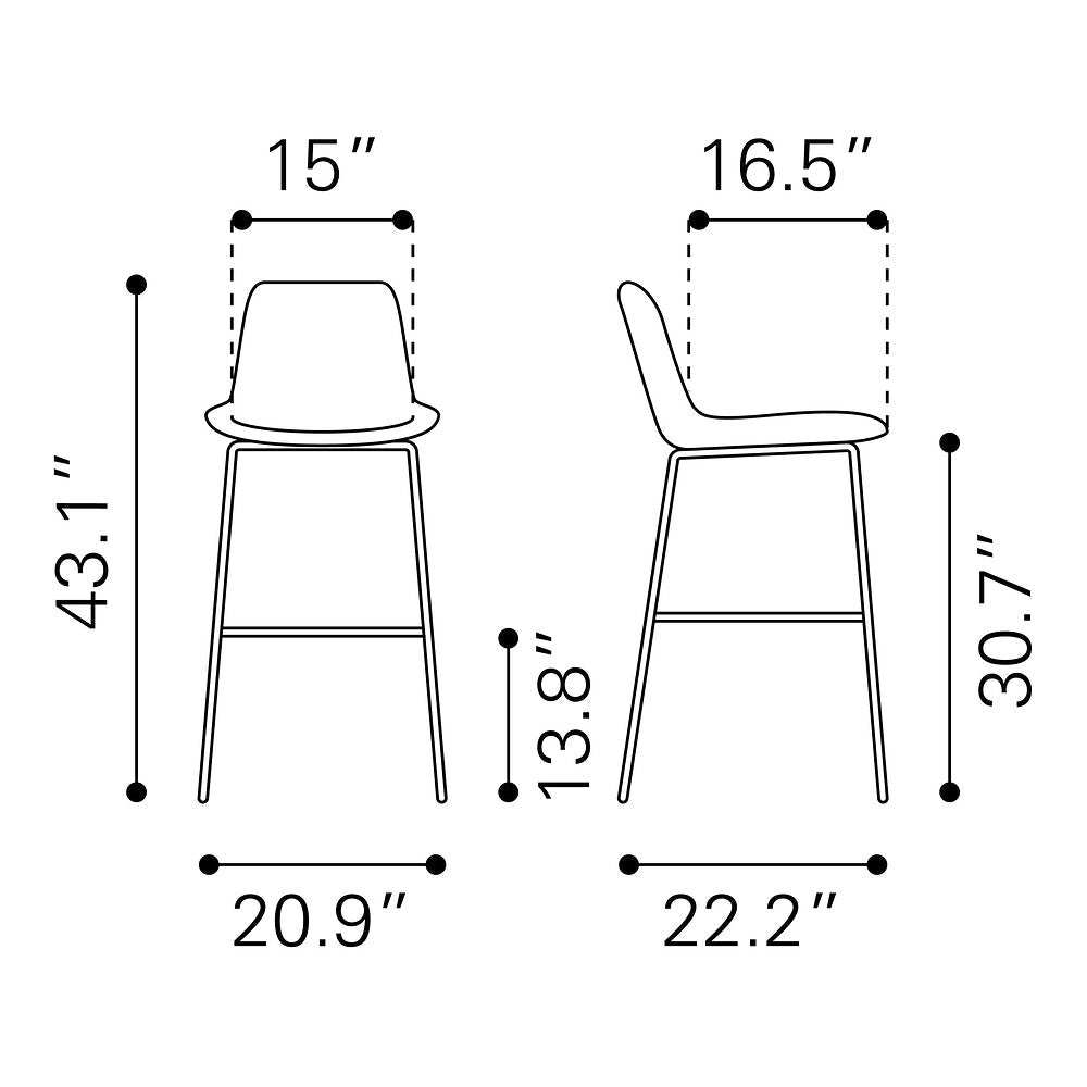 Banco Alto para Cafetería - ZUO BYRON - Café - Asiento y Respaldo Tapizados en Piel Sintética - 101771 - Zuo - NOGAL BEAT - Banco Comercial