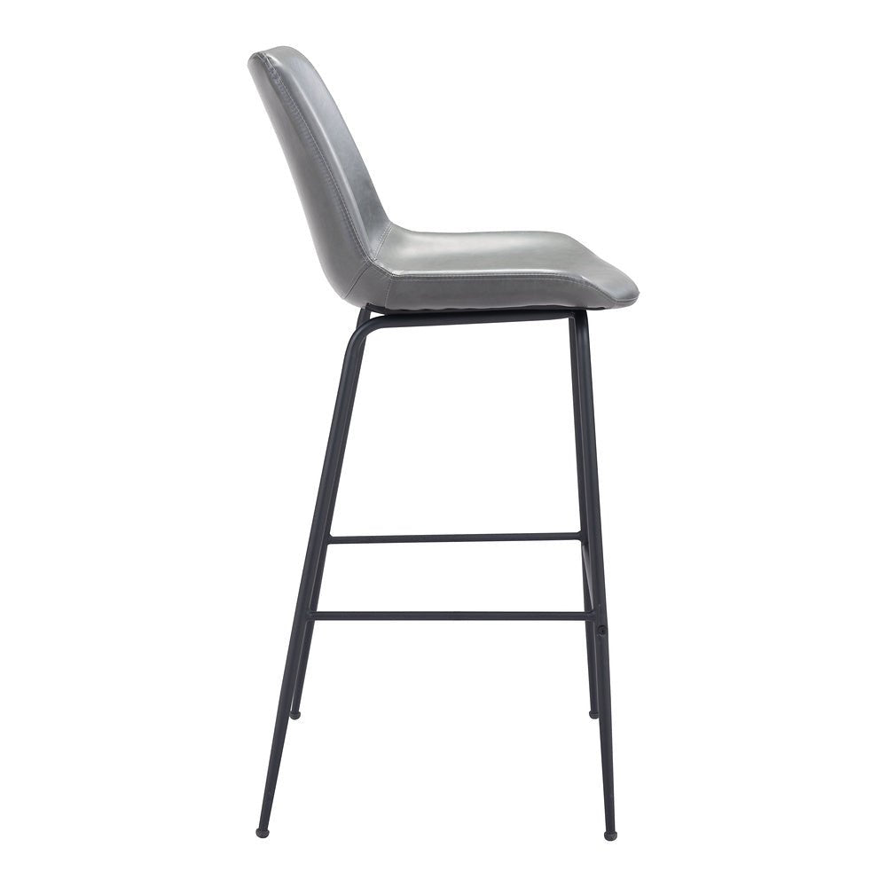 Banco Alto para Cafetería - ZUO BYRON - Gris - Asiento y Respaldo Tapizados en Piel Sintética - 101772 - Zuo - NOGAL BEAT - Banco Comercial
