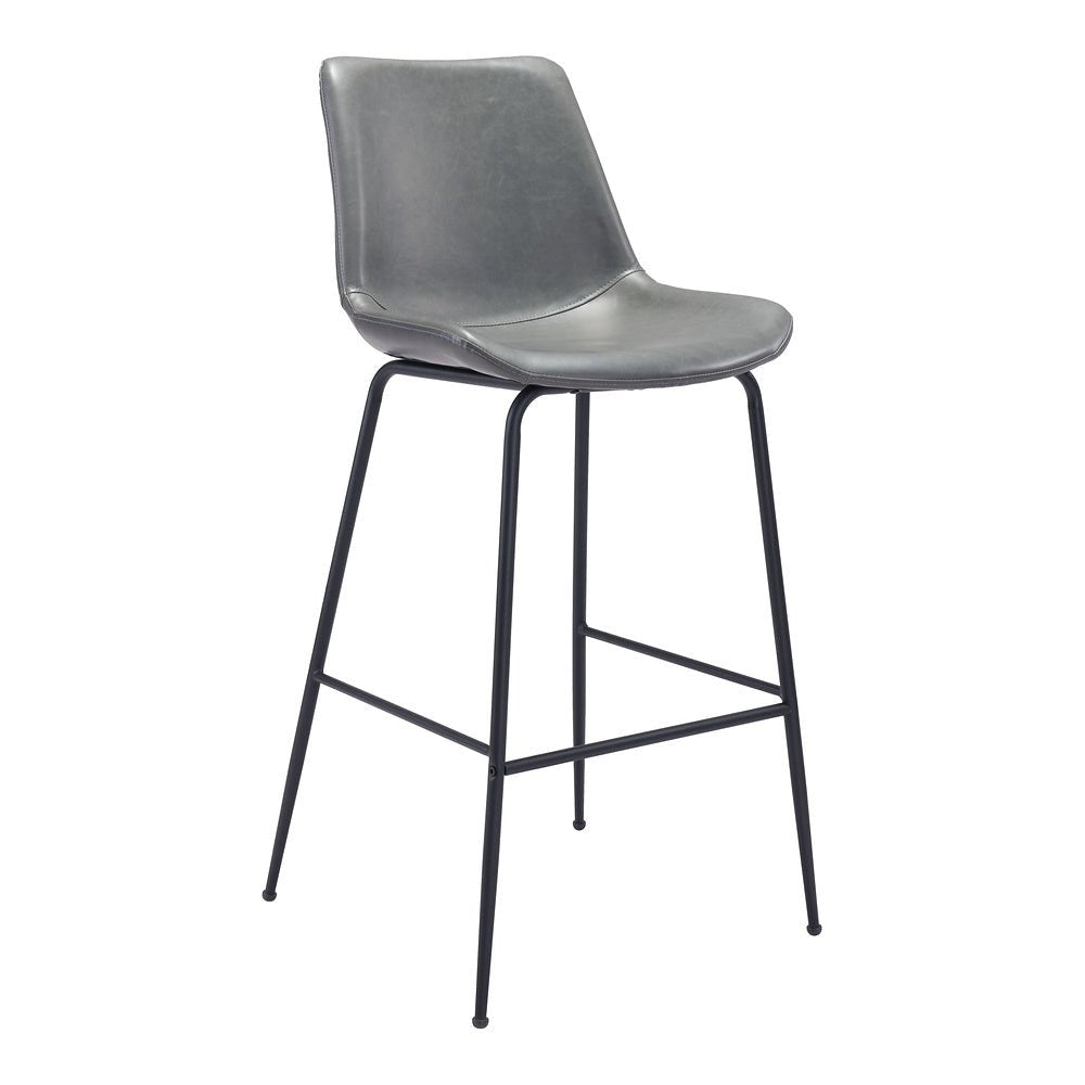 Banco Alto para Cafetería - ZUO BYRON - Gris - Asiento y Respaldo Tapizados en Piel Sintética - 101772 - Zuo - NOGAL BEAT - Banco Comercial