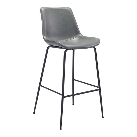 Banco Alto para Cafetería - ZUO BYRON - Gris - Asiento y Respaldo Tapizados en Piel Sintética - 101772 - Zuo - NOGAL BEAT - Banco Comercial