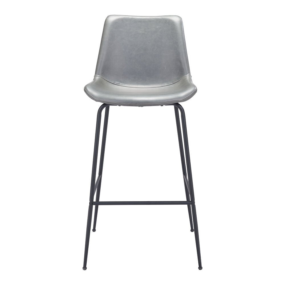 Banco Alto para Cafetería - ZUO BYRON - Gris - Asiento y Respaldo Tapizados en Piel Sintética - 101772 - Zuo - NOGAL BEAT - Banco Comercial