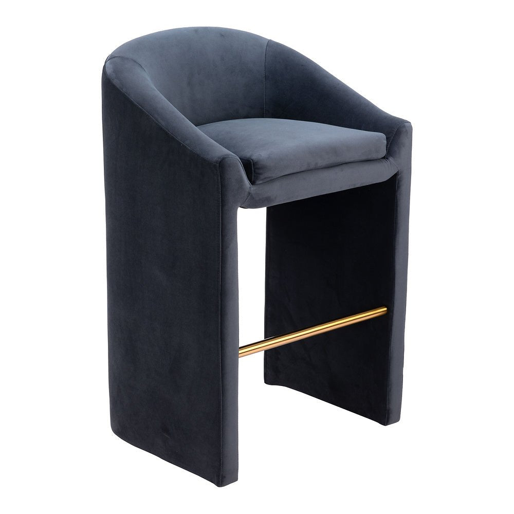 Banco Alto para Cafetería - ZUO EMAS - Gris Medianoche - Asiento y Respaldo Tapizados en Tela Tipo Terciopelo - 109991 - Zuo - NOGAL BEAT - Banco Comercial