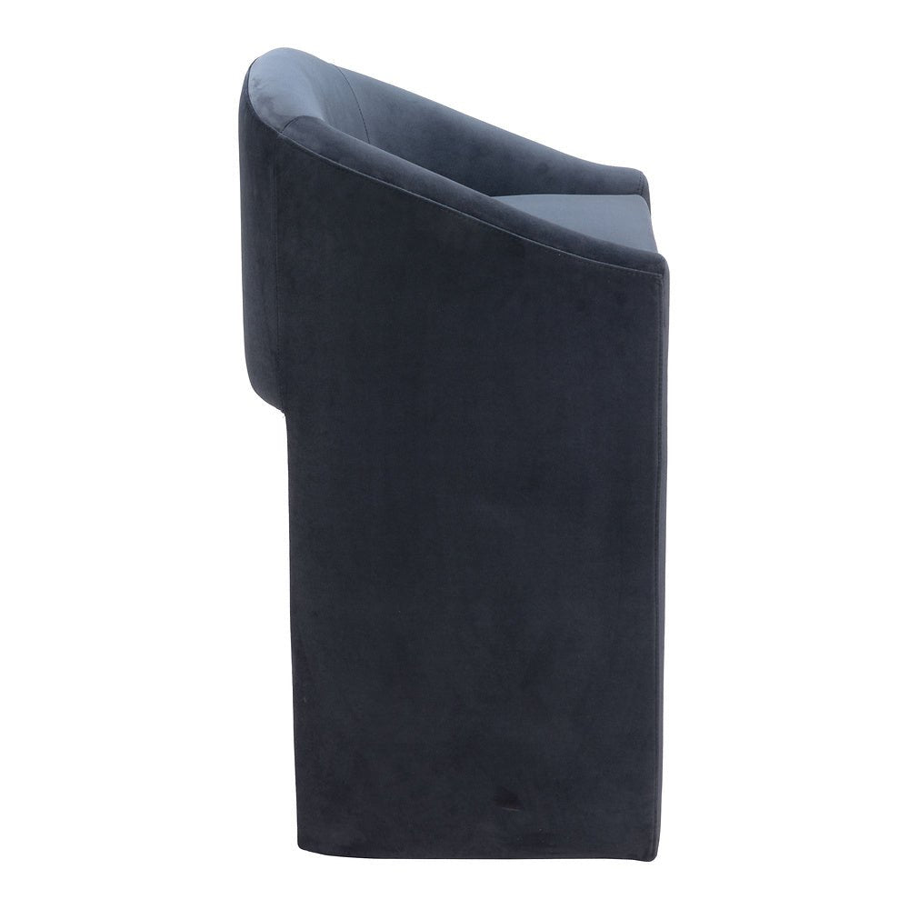 Banco Alto para Cafetería - ZUO EMAS - Gris Medianoche - Asiento y Respaldo Tapizados en Tela Tipo Terciopelo - 109991 - Zuo - NOGAL BEAT - Banco Comercial