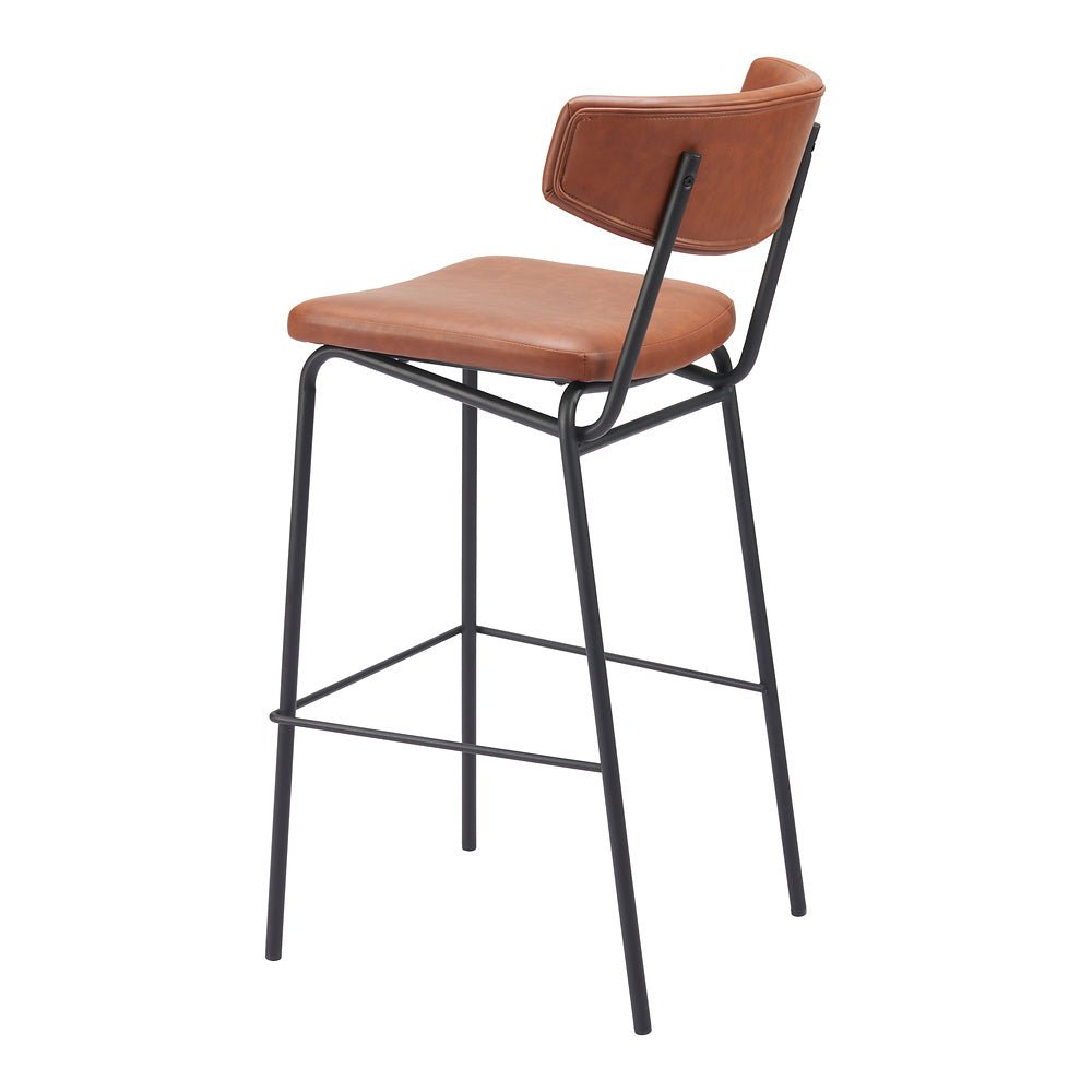 Banco Alto para Cantina - ZUO CHARON - Varios Colores - Asiento y Respaldo Tapizados en Piel Sintética - 110260 - Zuo - NOGAL BEAT - Banco Comercial