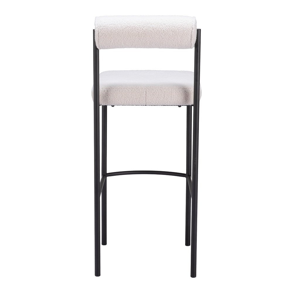 Banco Alto para Cantina - ZUO LIVORNO - Marfil - Asiento y Respaldo Tapizados en Tela Tipo Borrego - 109812 - Zuo - NOGAL BEAT - Banco Comercial