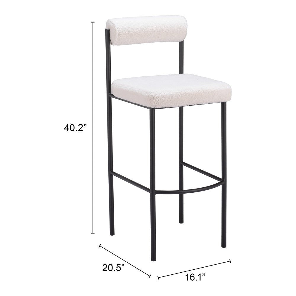 Banco Alto para Cantina - ZUO LIVORNO - Marfil - Asiento y Respaldo Tapizados en Tela Tipo Borrego - 109812 - Zuo - NOGAL BEAT - Banco Comercial