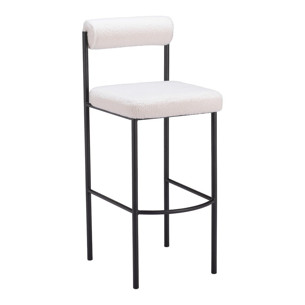 Banco Alto para Cantina - ZUO LIVORNO - Marfil - Asiento y Respaldo Tapizados en Tela Tipo Borrego - 109812 - Zuo - NOGAL BEAT - Banco Comercial