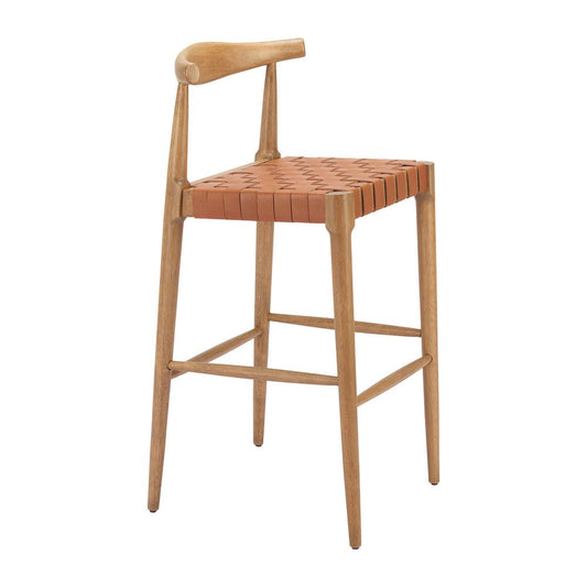 Banco Alto para Comedor de Empresa - ZUO BANDANI - Camel - Asiento y Respaldo Tapizados en Piel - 110699 - Zuo - NOGAL BEAT - Banco Comercial
