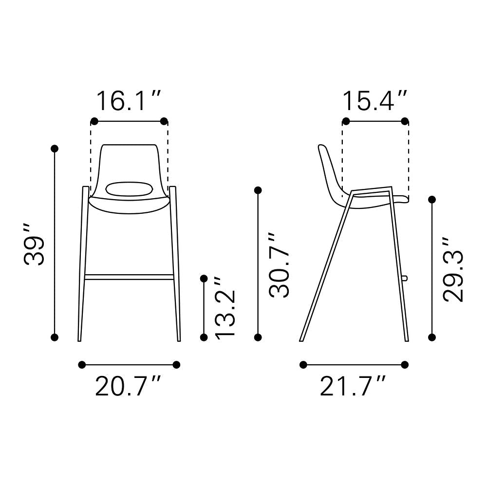 Banco Alto para Comedor de Empresa - ZUO DESI 53x55 101698 - Varios Colores - Asiento y Respaldo Tapizados en Piel Sintética - 101698 - Zuo - NOGAL BEAT - Banco Comercial
